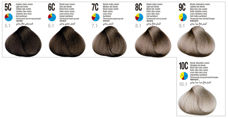 Itely Aquarely Permanent Hair Color 5C Light Ash Brown / C- Ash / 5 Professional Salon Products